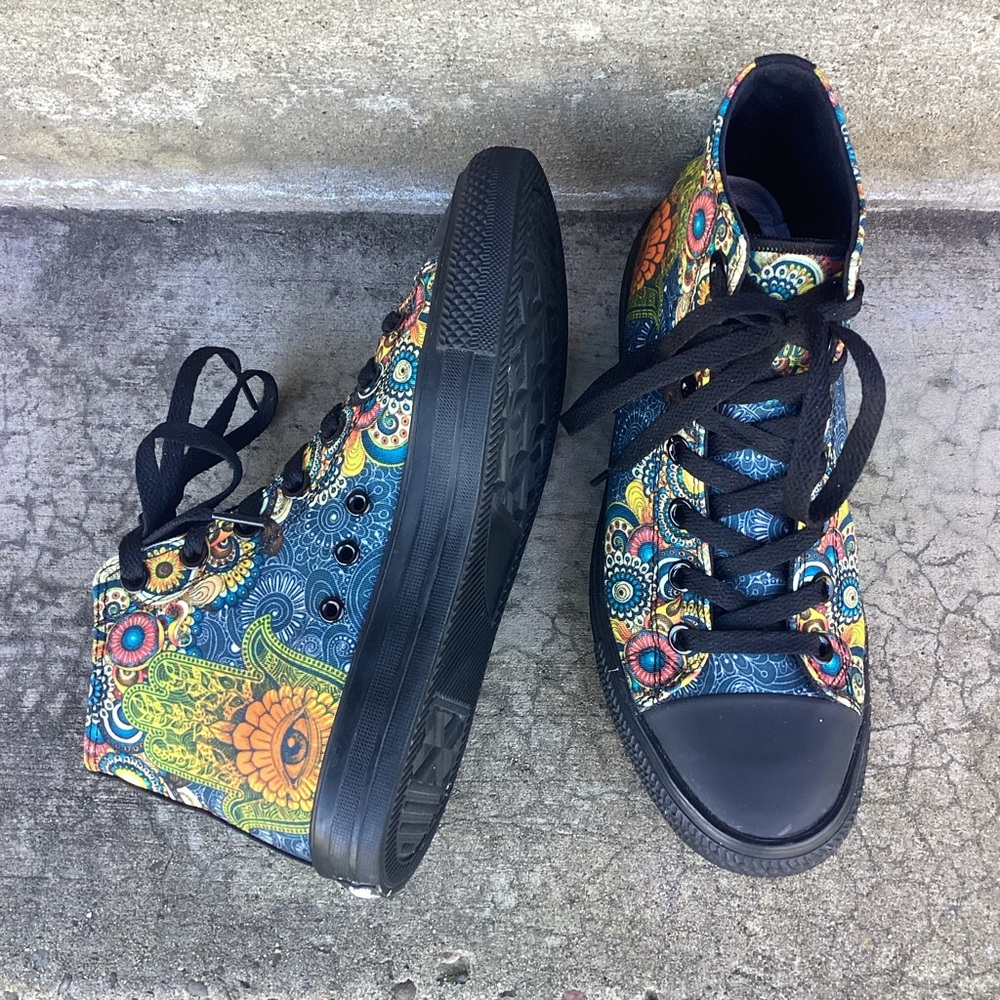 Yes We Vibe Canvas Hamsa & Mandala Print High Top Cap Toe Sneakers 7.5 W 6 Men